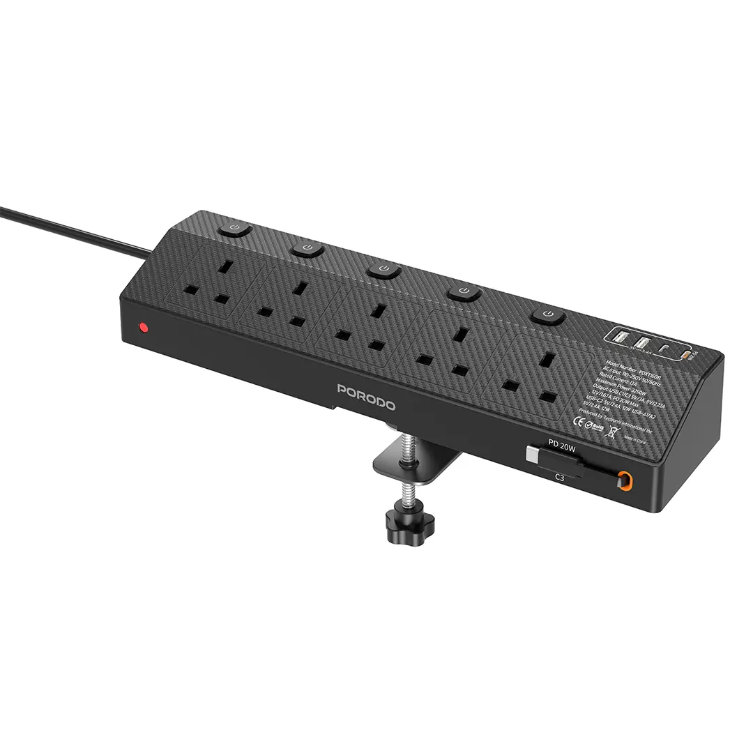 Porodo Voltguard Multi-Port Power Socket PD 20W - Black Porodo Voltguard Multi-Port Power Socket PD 20W - Black